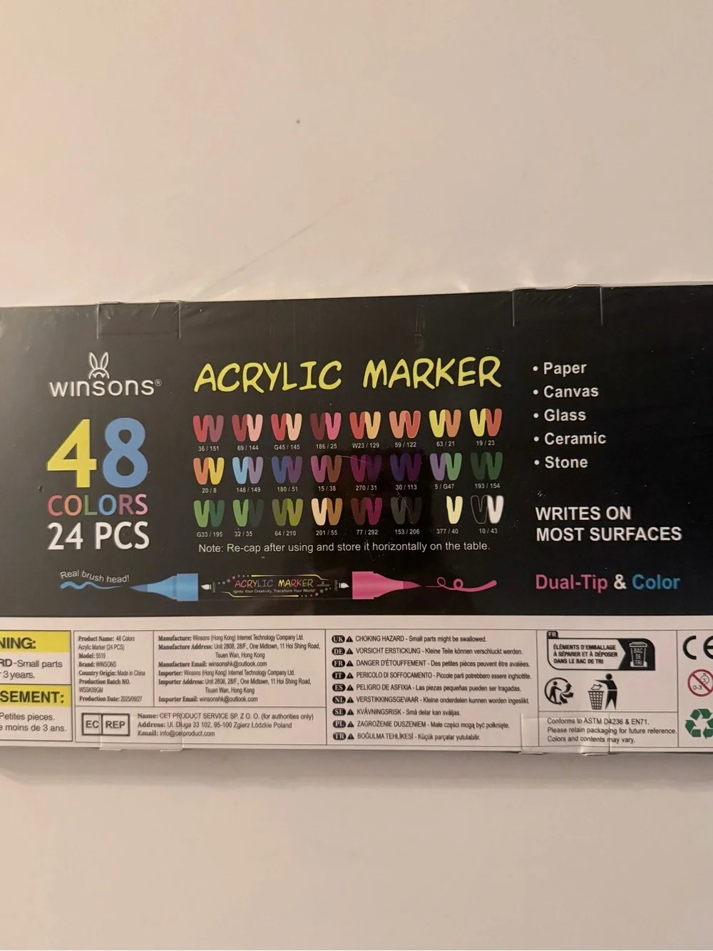 Winsons Acrylic Dual-Tip Paint Marker Set - Black & Yellow Accents